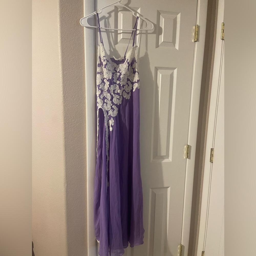 Vintage Loretta Caponi sheer night gown with slit